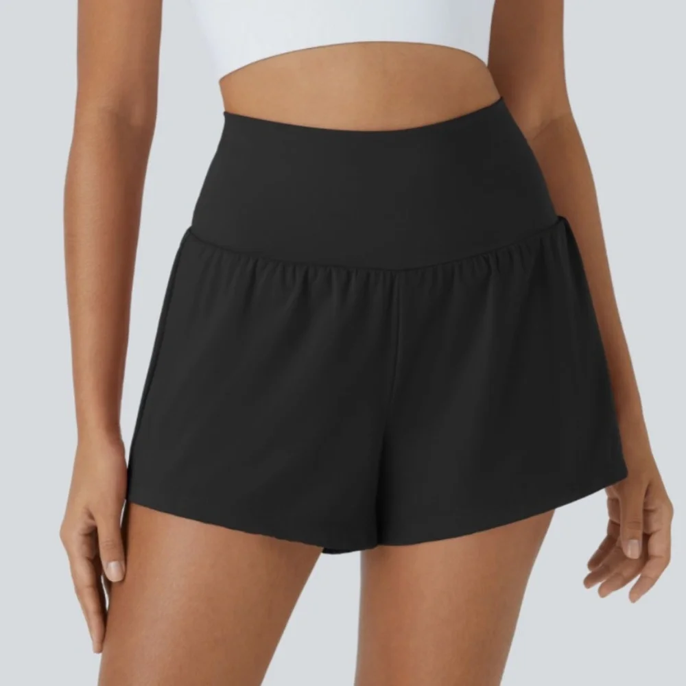 NWT Halara SoftlyZero Airy Super High Waisted Cool Touch Shorts w Pockets  BLACK - Picture 2 of 3